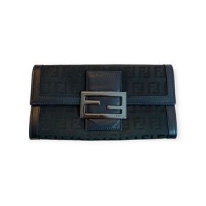 Authentic Black FF Canvas Fendi Baguette Long Wallet